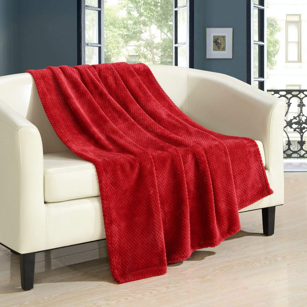 Chic Home Dijon Faux Fur Waffle Textured Throw Blanket Red