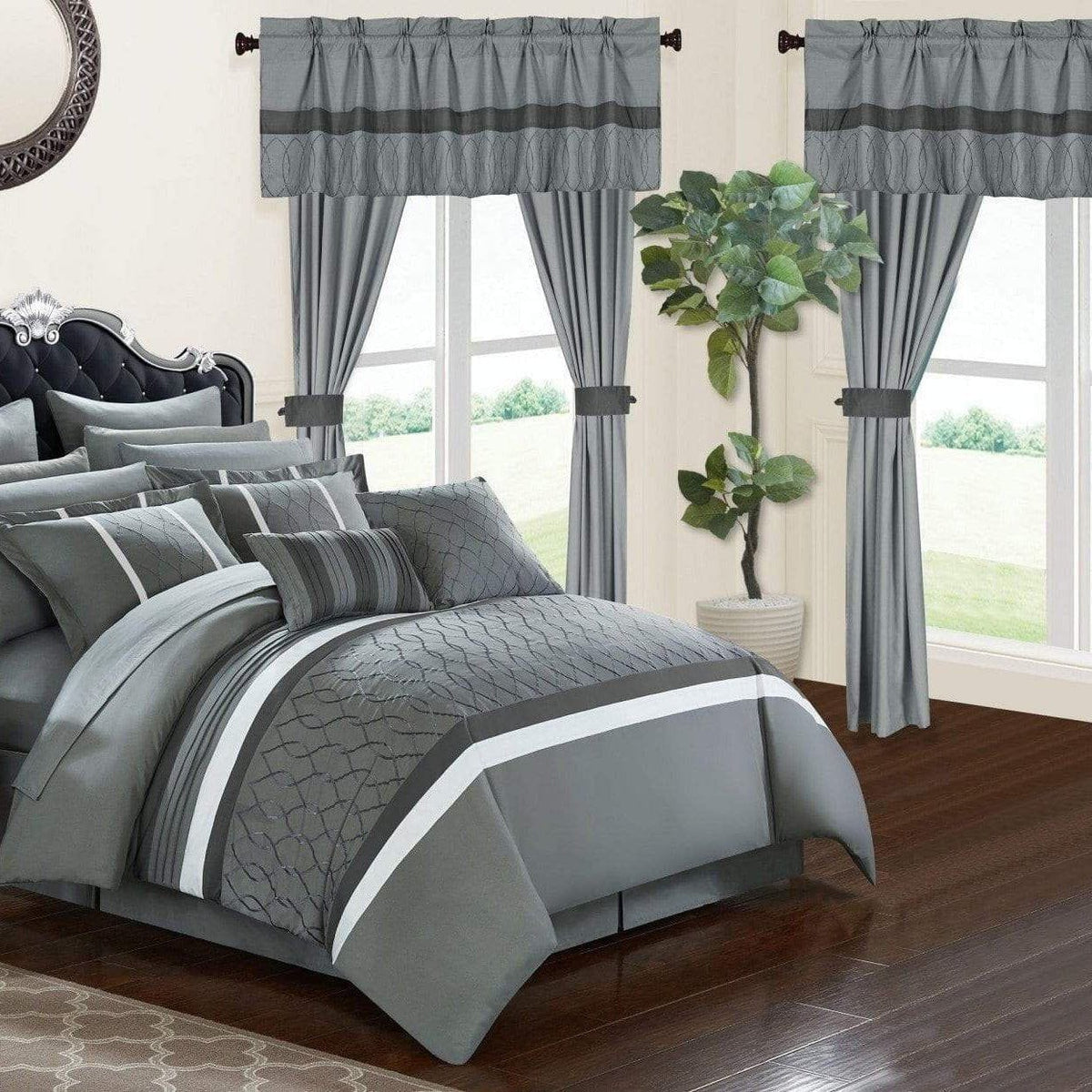 Chic Home Dinah 24 Piece Color Block Comforter Set Grey