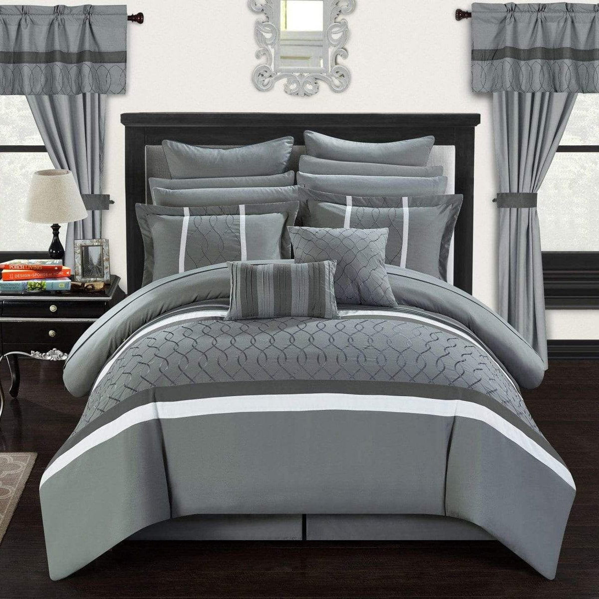 Chic Home Dinah 24 Piece Color Block Comforter Set Grey