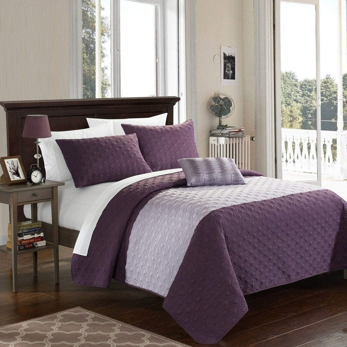 Chic Home Dominic 4 Piece Embroidered Quilt Set Lavender