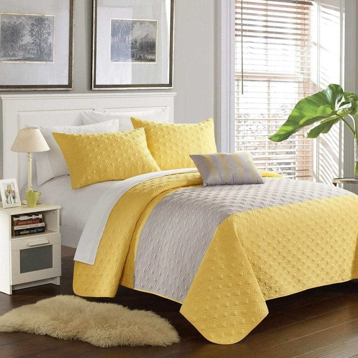 Chic Home Dominic 4 Piece Embroidered Quilt Set Yellow