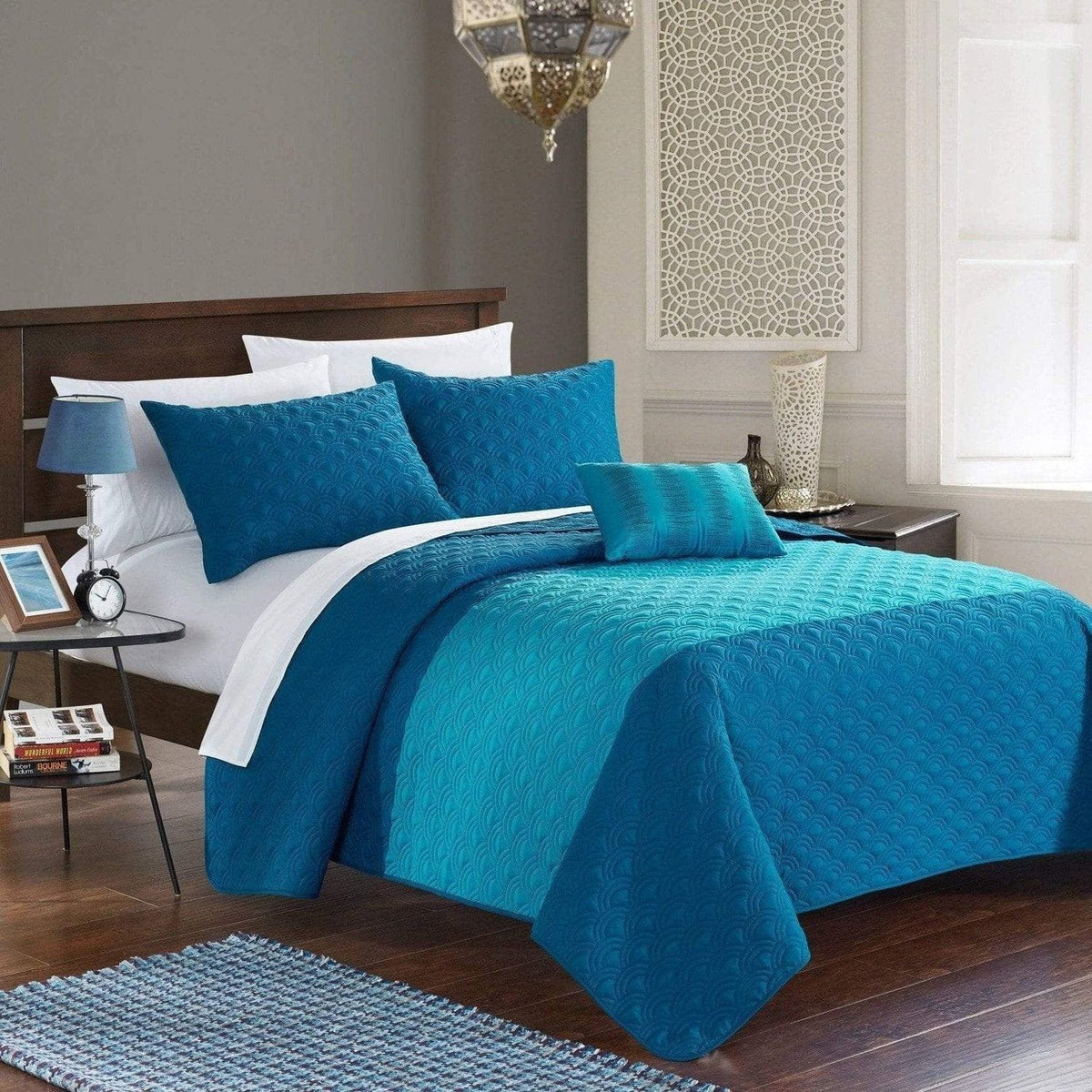 Chic Home Dominic 8 Piece Embroidered Quilt Set Teal