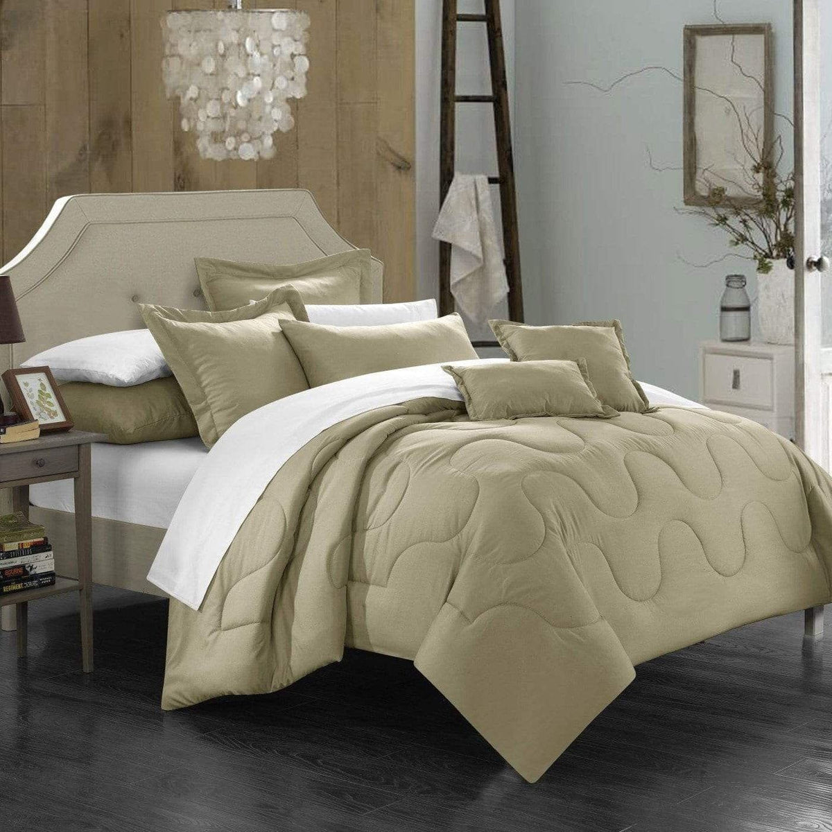 Chic Home Donna 7 Piece Comforter Set Taupe