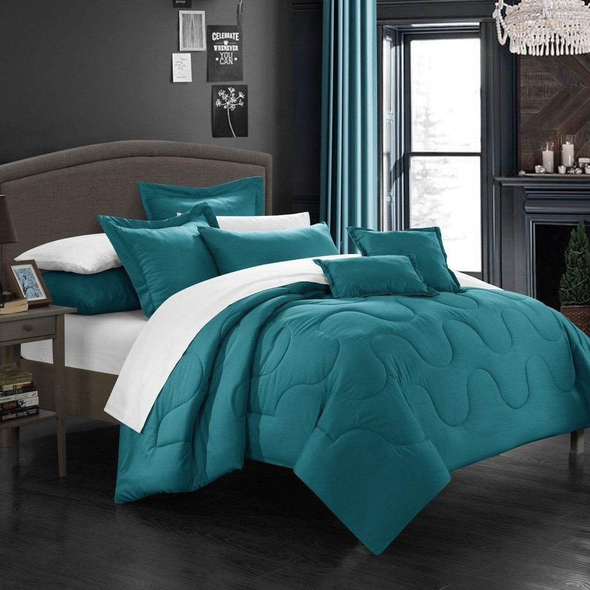 Chic Home Donna 7 Piece Comforter Set Teal