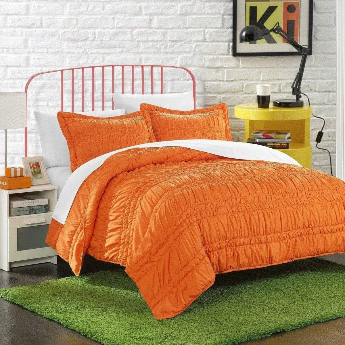 Chic Home Dreamer 3 Piece Ruffled Quilt Set Orange