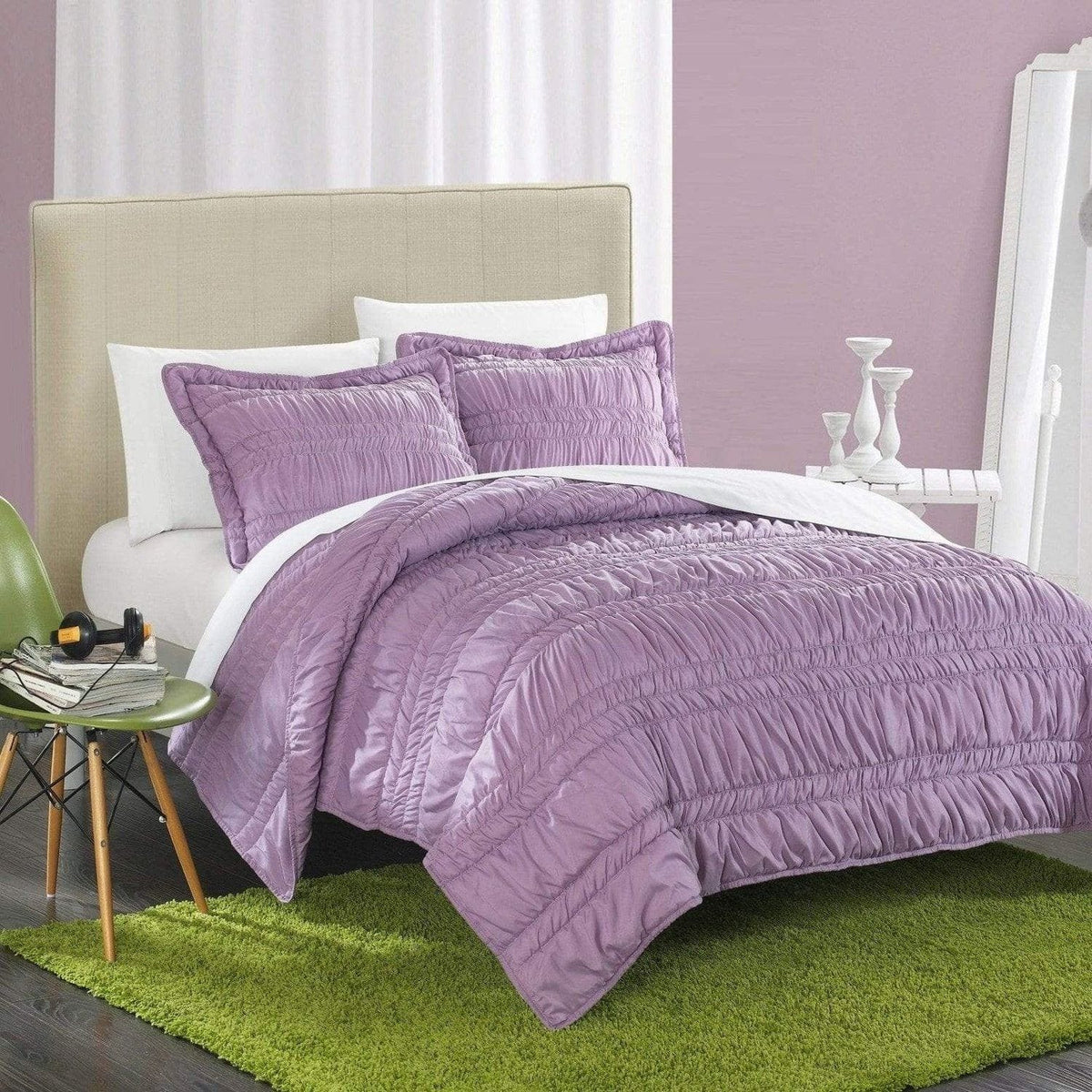 Chic Home Dreamer 3 Piece Ruffled Quilt Set Purple