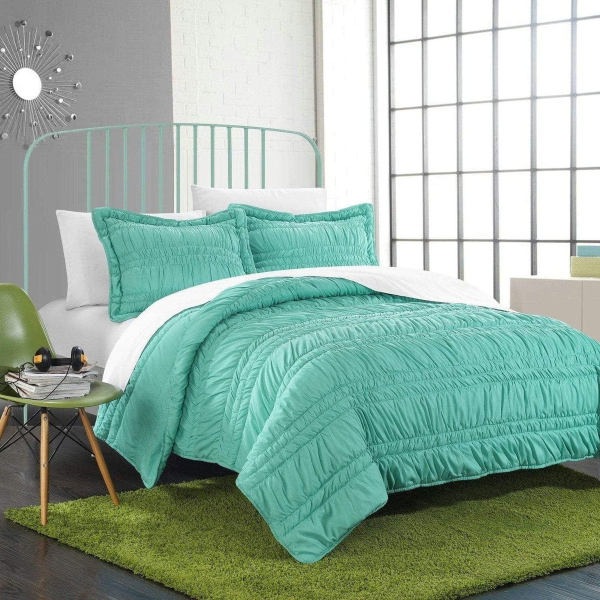 Chic Home Dreamer 3 Piece Ruffled Quilt Set Turquoise