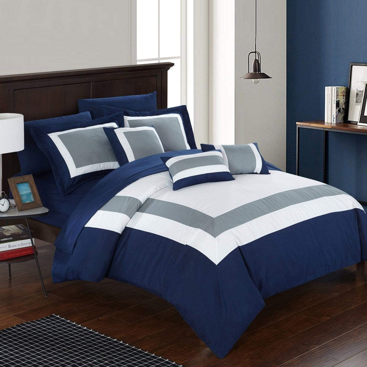 Chic Home Duke 10 Piece Hotel Color Block Comforter Set Bedding