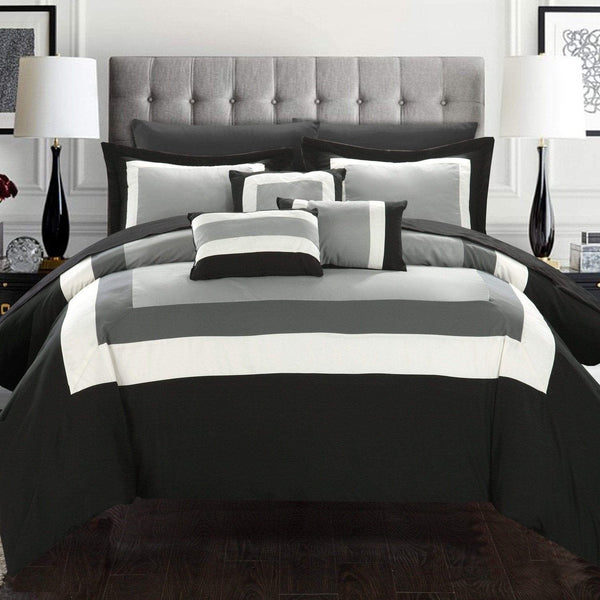 Chic Home Duke 10 Piece Color Block Comforter Set Black