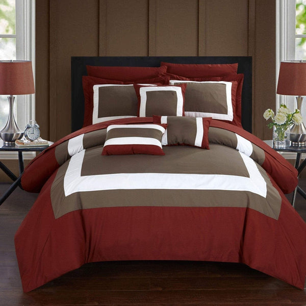 Chic Home Duke 10 Piece Color Block Comforter Set Brick