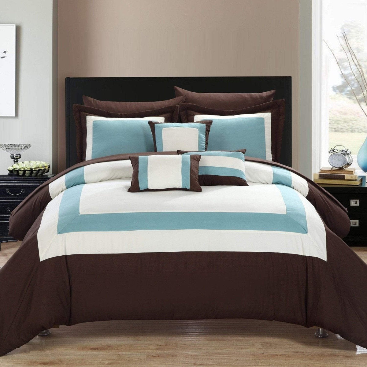 Chic Home Duke 10 Piece Color Block Comforter Set Brown