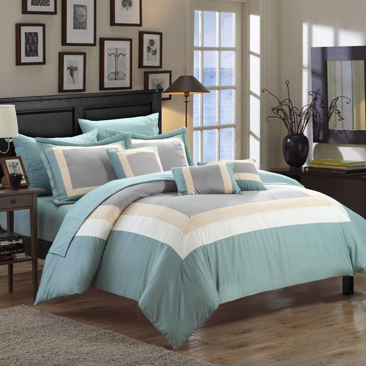 Chic Home Duke 10 Piece Color Block Comforter Set Green