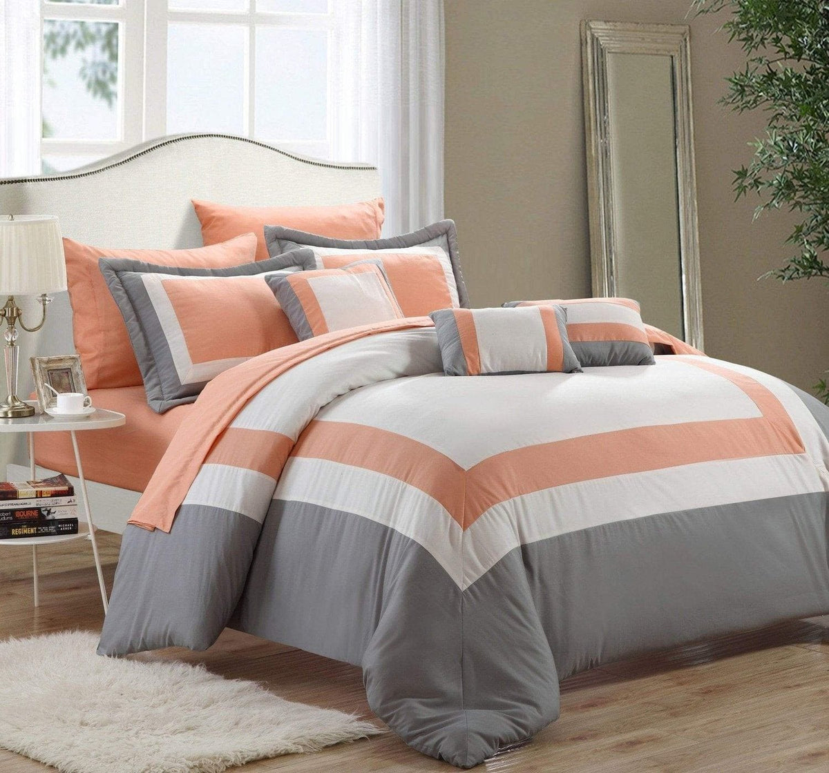 Chic Home Duke 10 Piece Color Block Comforter Set Peach
