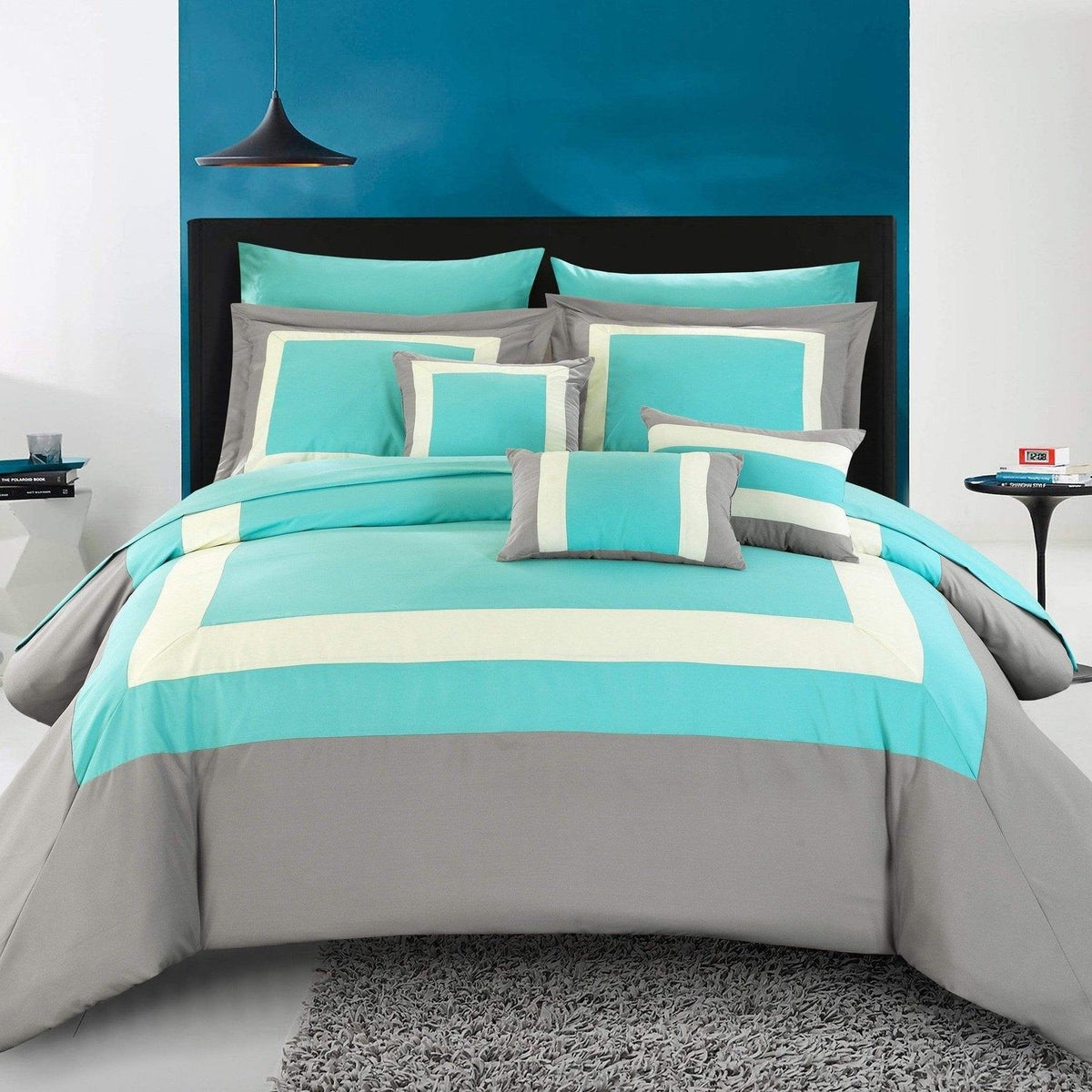 Chic Home Duke 10 Piece Color Block Comforter Set Turquoise