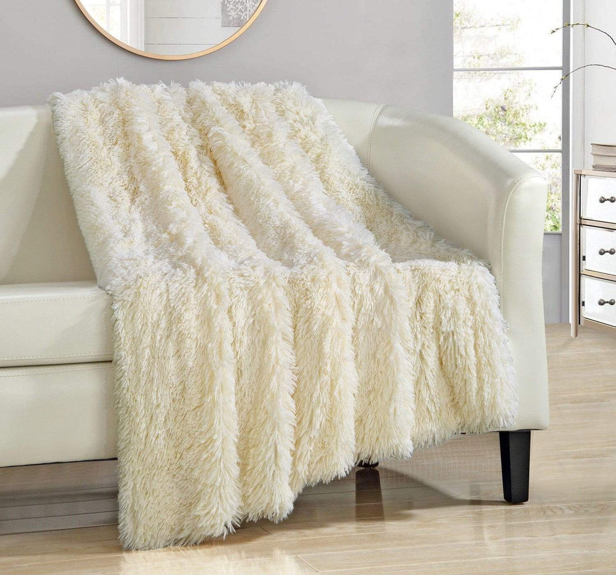 Chic Home Elana Shaggy Faux Fur Throw Blanket Beige