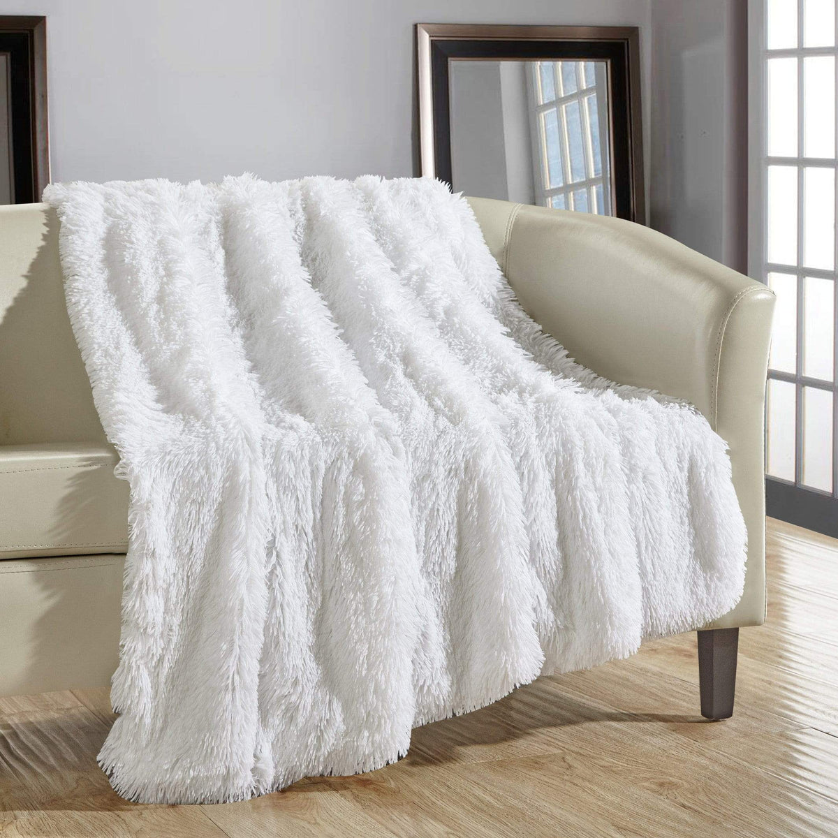 Chic Home Elana Shaggy Faux Fur Throw Blanket White