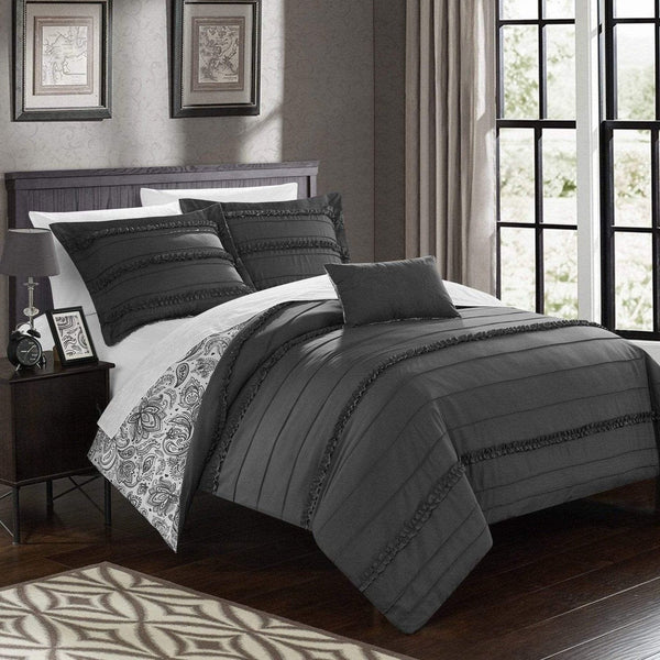 Chic Home Eliza 4 Piece Floral Duvet Cover Set Grey