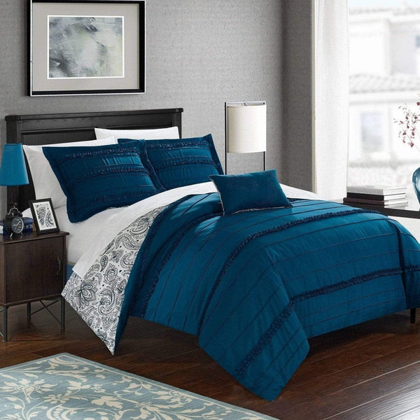 Chic Home Eliza 8 Piece Floral Duvet Cover Set Navy