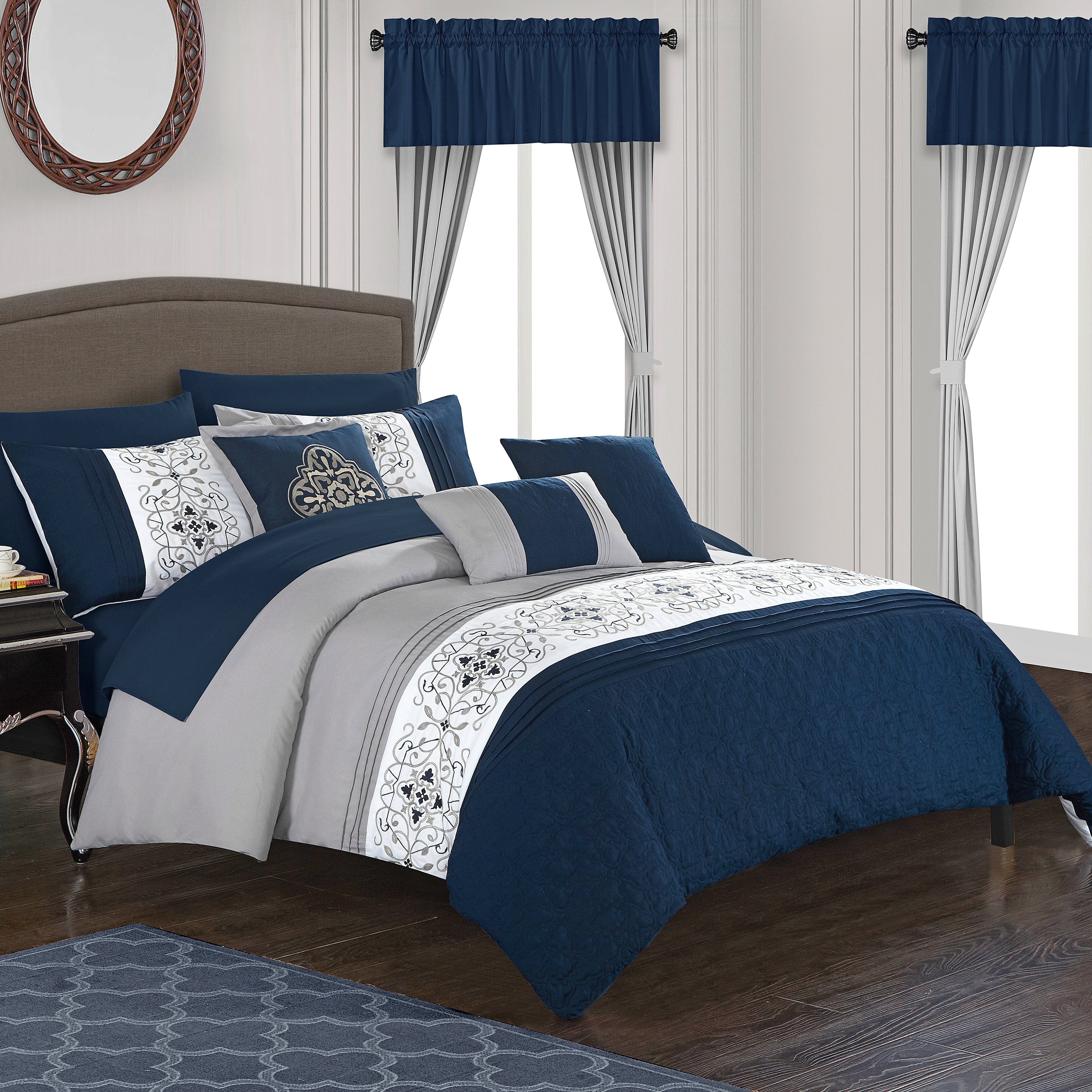 Chic Home Olivia 掛け布団20点セット クイーン グレー Chic Home Olivia 掛け布団20点セット リバーシブル ペイズリー柄 寝具