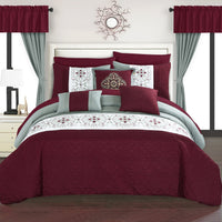 Chic Home Emily 20 Piece Floral Comforter Set Burgundy
