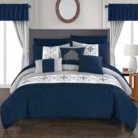 Chic Home Emily 20 Piece Floral Comforter Set Navy