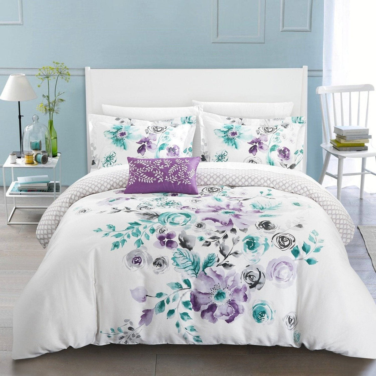 Chic Home Enchanted Garden 4 Piece Cotton Duvet Cover Set Lavender