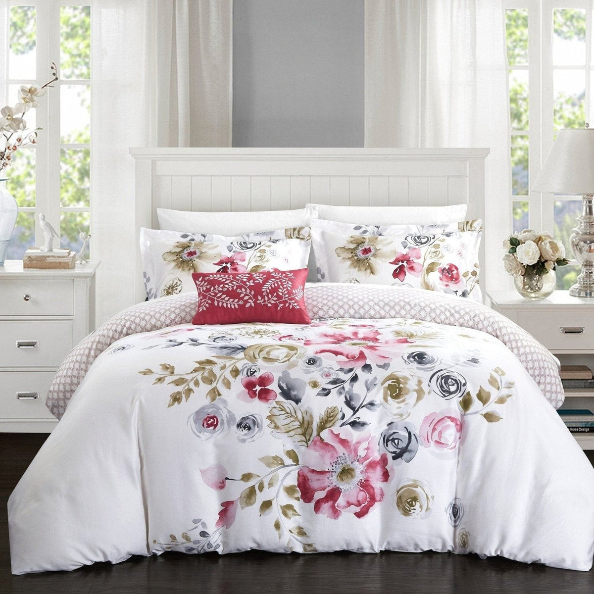 Chic Home Enchanted Garden 8 Piece Cotton Duvet Cover Set Rose