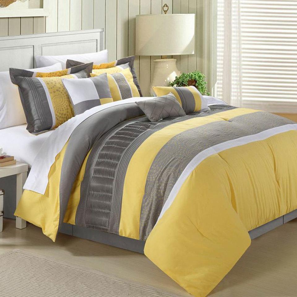 Chic Home Euphoria 8 Piece Striped Comforter Set Yellow