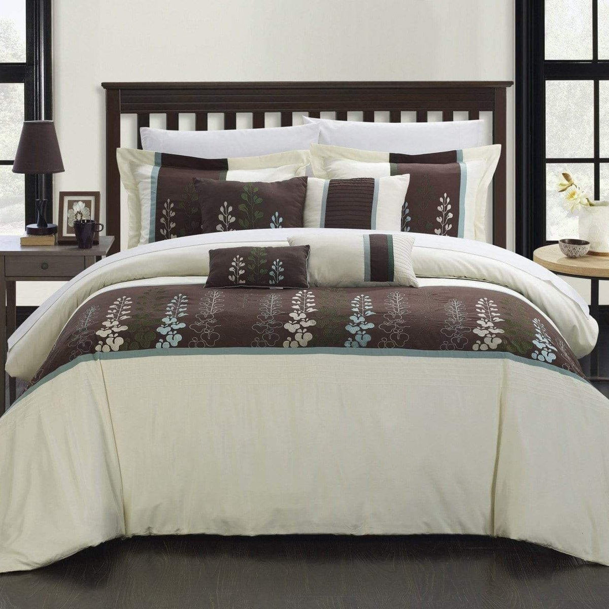 Chic Home Evan 12 Piece Floral Comforter Set Beige