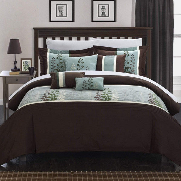 Chic Home Evan 8 Piece Floral Comforter Set Brown
