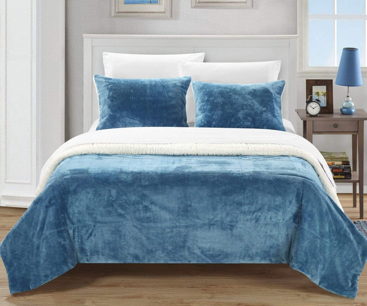 Chic Home Evie 3 Piece Blanket Set Ultra Plush Micro Mink Patchwork Stitched Bedding Blue