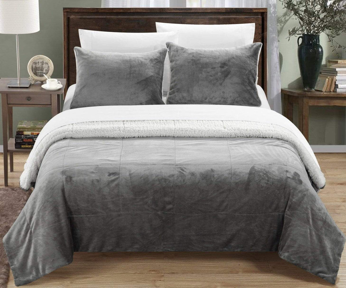 Chic Home Evie 3 Piece Blanket Set Ultra Plush Micro Mink Patchwork Stitched Bedding Grey