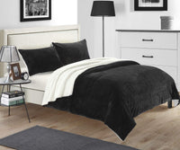 Chic Home Evie 7 Piece Blanket Set Ultra Plush Micro Mink Patchwork Stitched Bed in a Bag Black