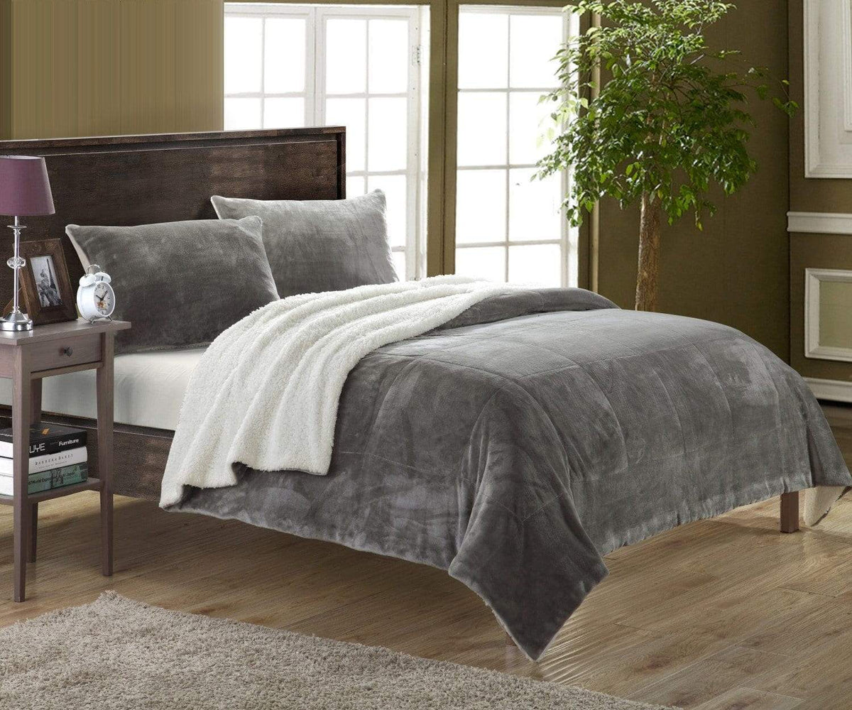 Chic Home Evie 7 Piece Blanket Set Ultra Plush Micro Mink Patchwork Stitched Bed in a Bag Grey