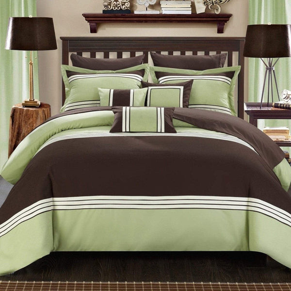 Chic Home Falcon 10 Piece Color Comforter Set Green