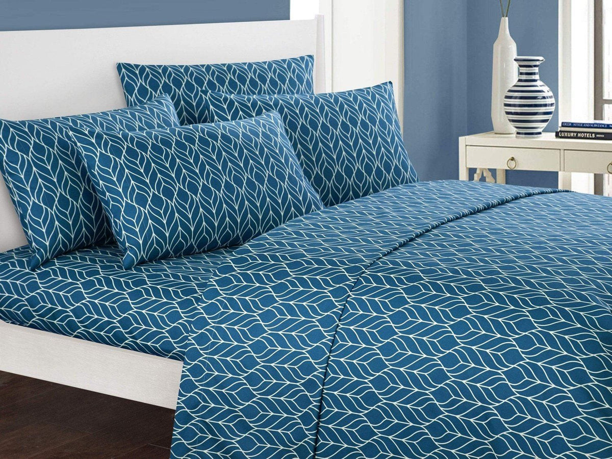 Chic Home Fallen Leaf 6 Piece Geometric Pattern Sheet And Pillowcases Set Teal