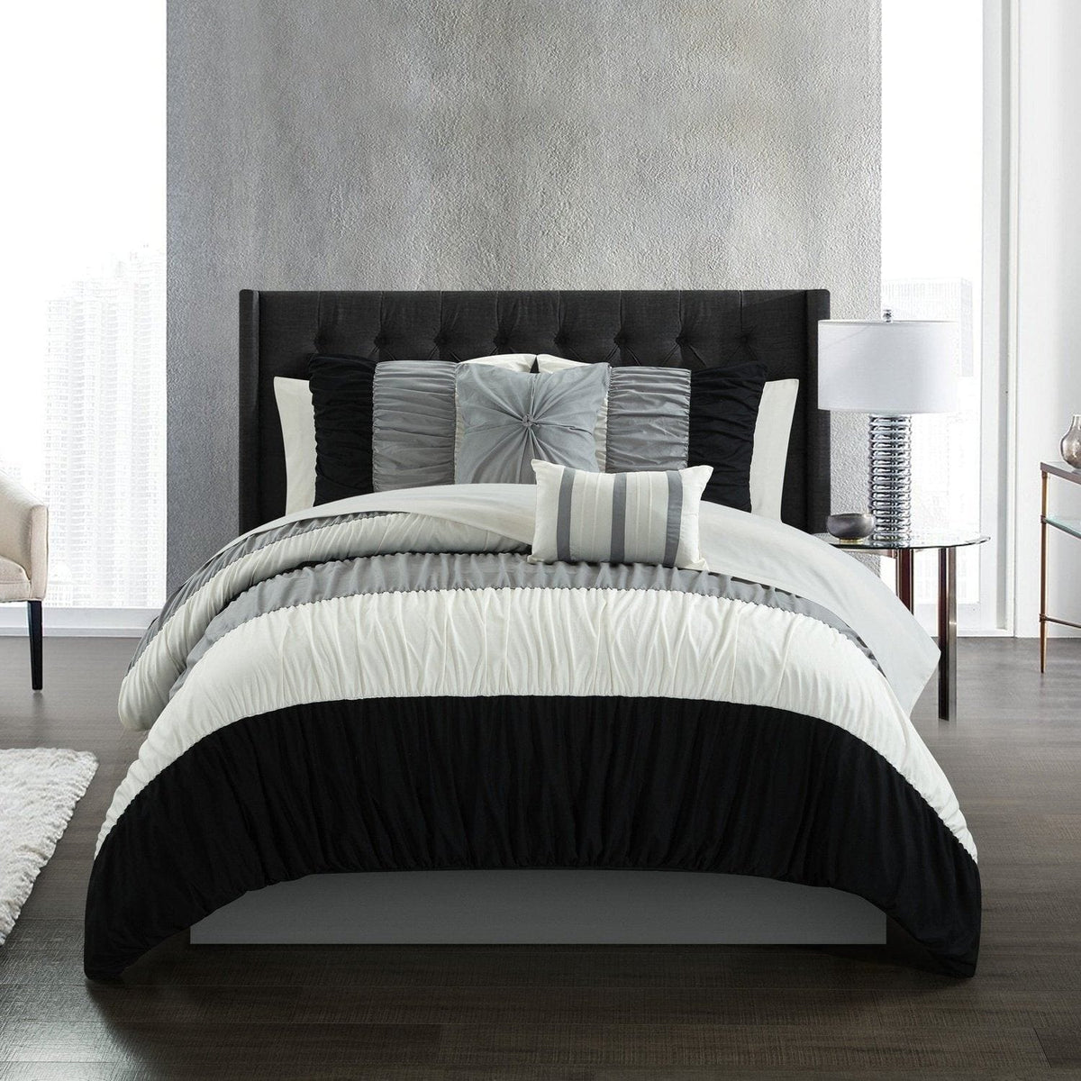 Chic Home Fay 9 Piece Color Block Comforter Set Black