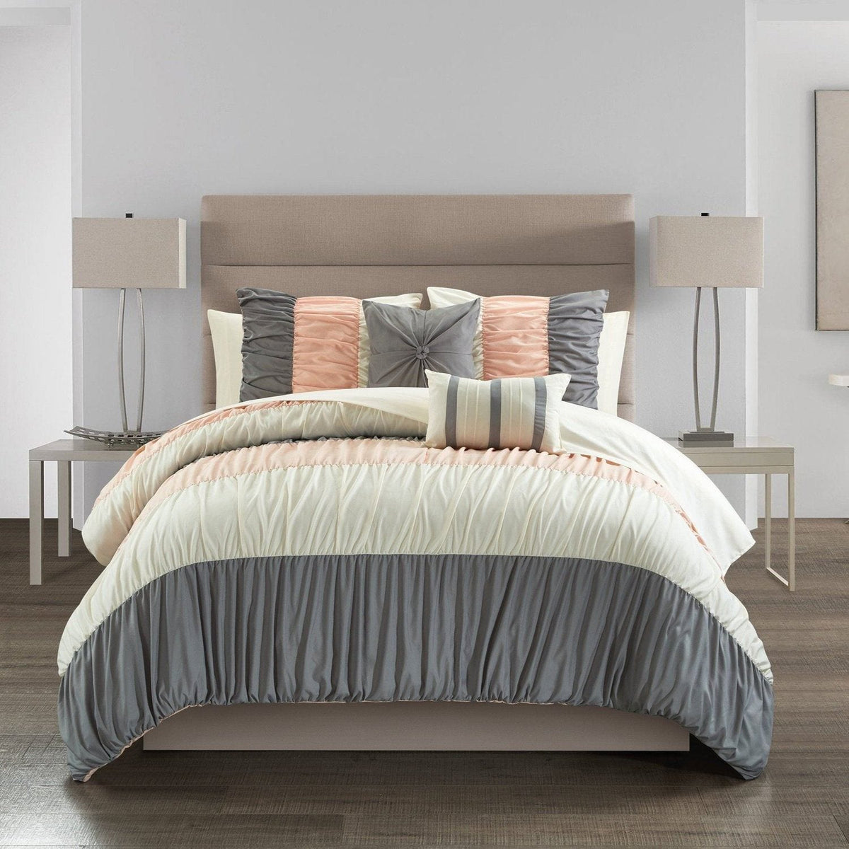 Chic Home Fay 9 Piece Color Block Comforter Set Blush