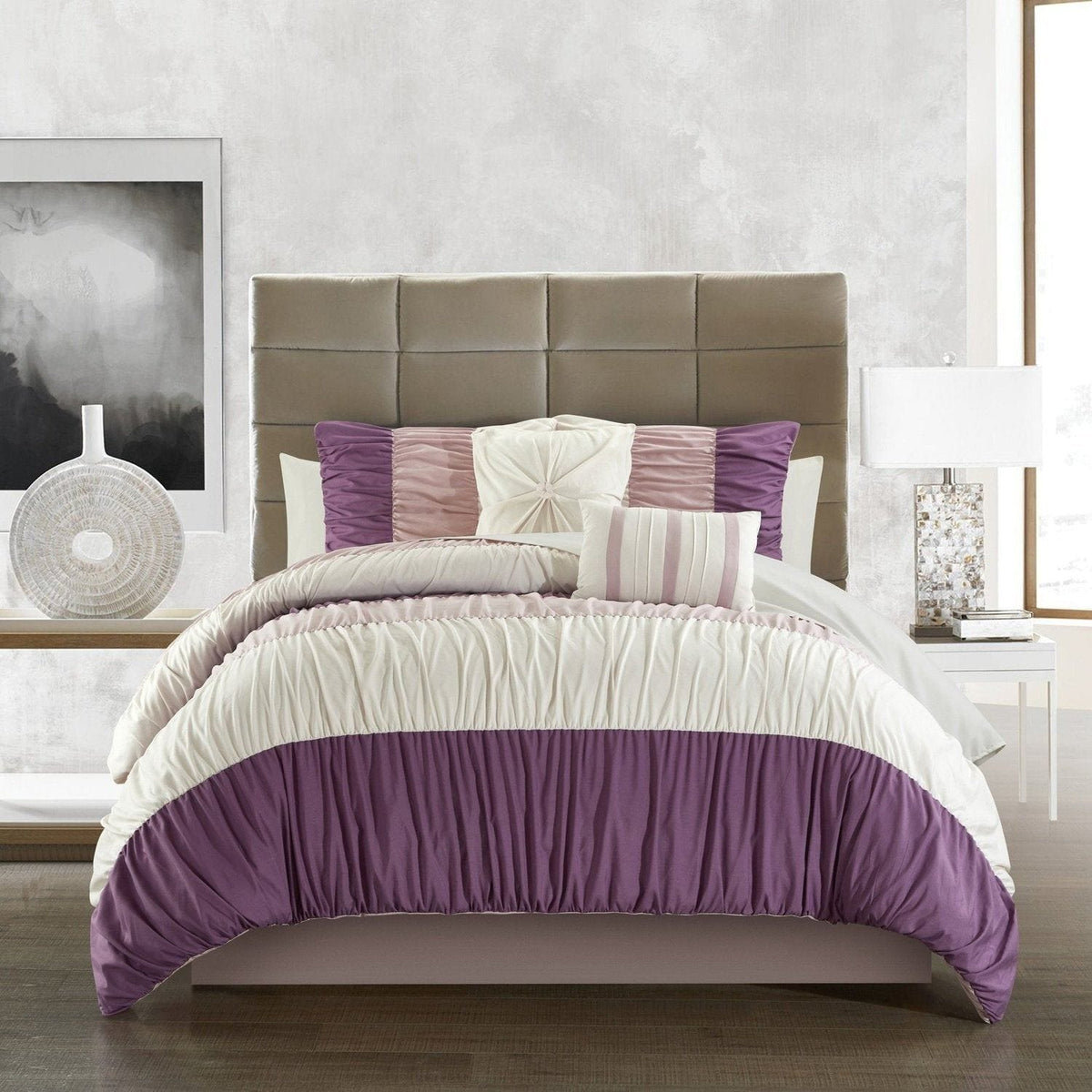 Chic Home Fay 9 Piece Color Block Comforter Set Plum