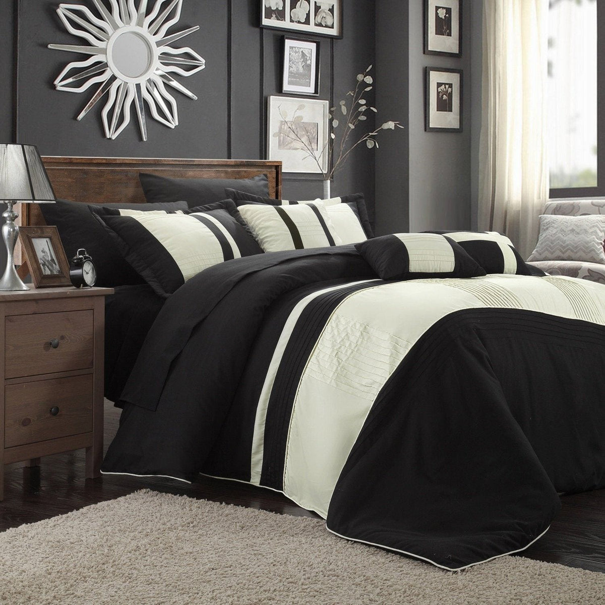 Chic Home Fiesta 10 Piece Color Block Comforter Set Black