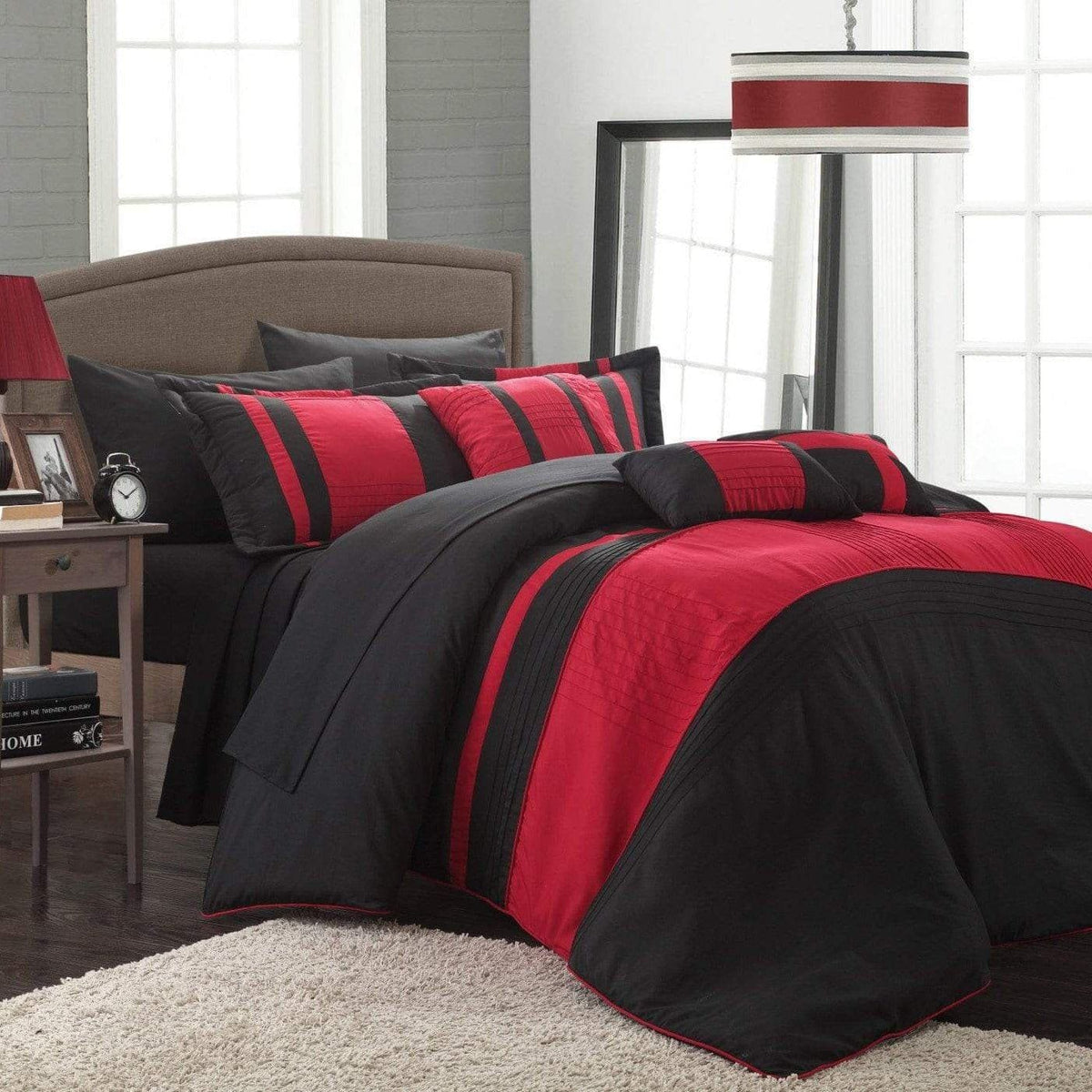 Chic Home Fiesta 10 Piece Color Block Comforter Set Red
