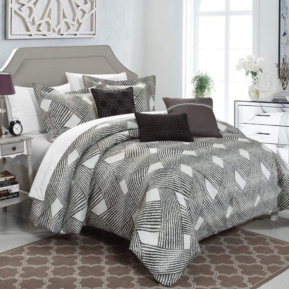 Chic Home Fiorella 6 Piece Jacquard Comforter Set Grey