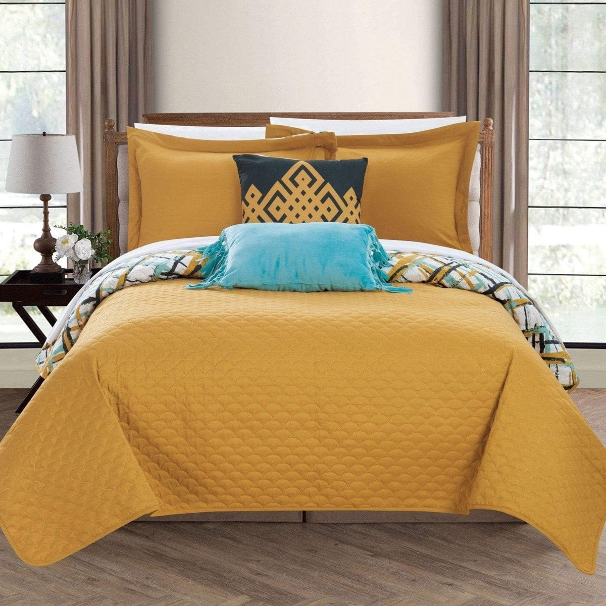 Chic Home Gingham 5 Piece Reversible Quilt Set 