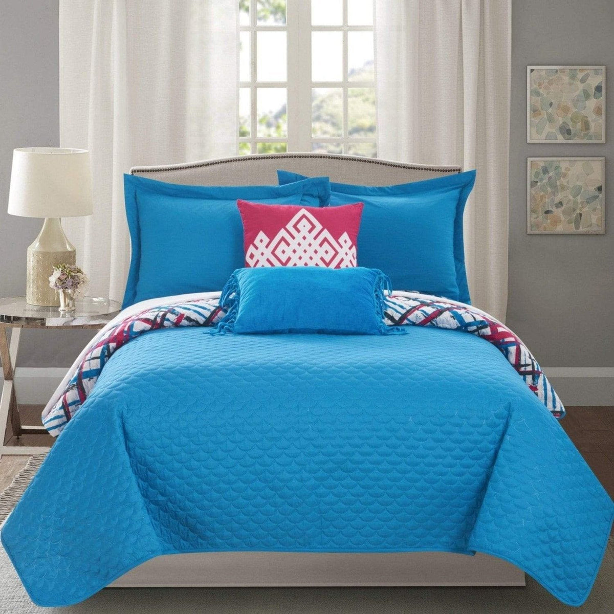 Chic Home Gingham 5 Piece Reversible Quilt Set 