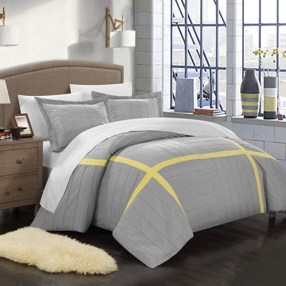 Chic Home Giselle 3 Piece Patchwork Duvet Cover Set Grey
