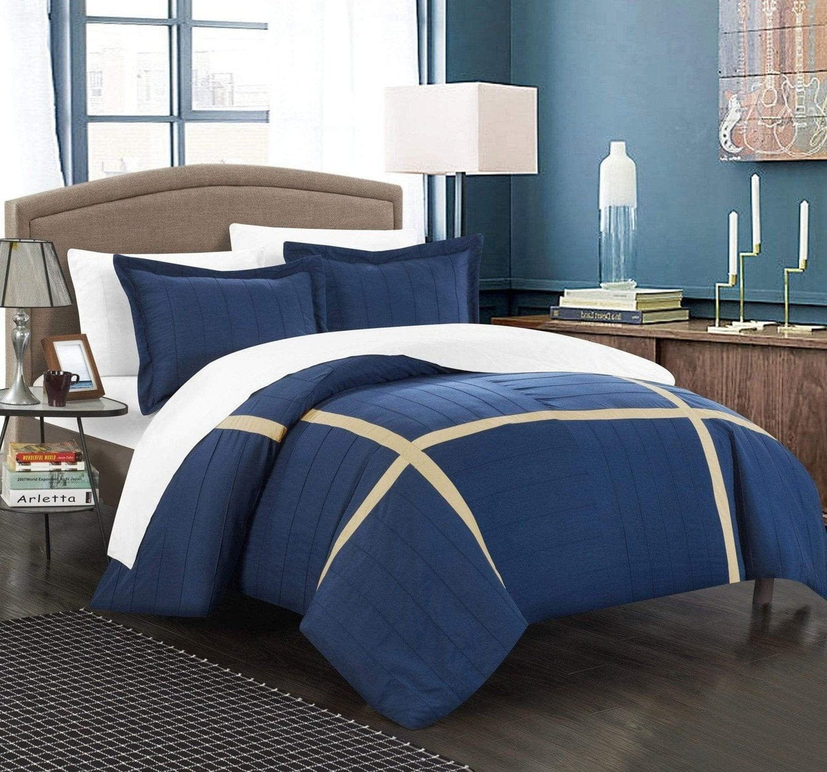 Chic Home Giselle 3 Piece Patchwork Duvet Cover Set Navy