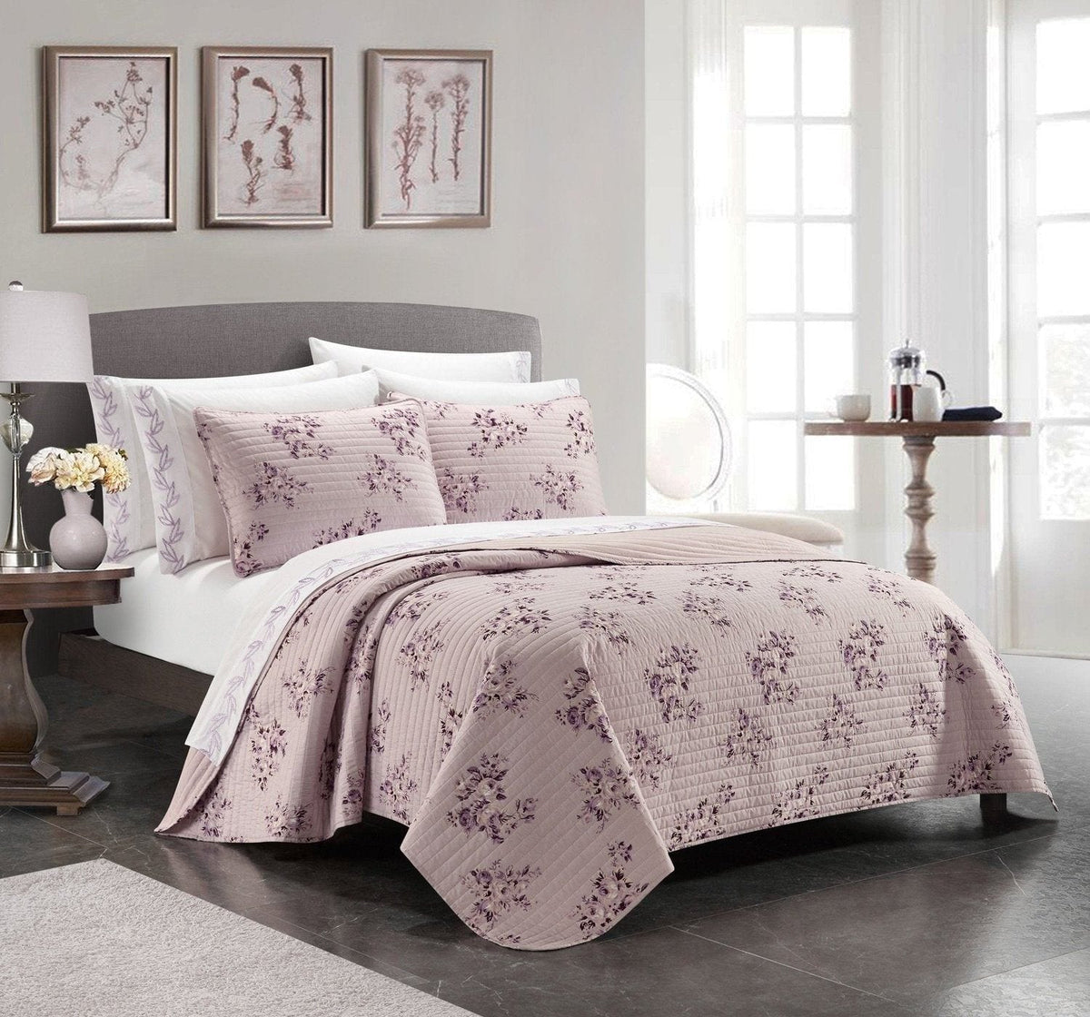 Chic Home Giverny 9 Piece Floral Print Quilt Set 