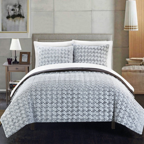 Chic Home Greece 3 Piece Faux Fur Comforter Set Grey