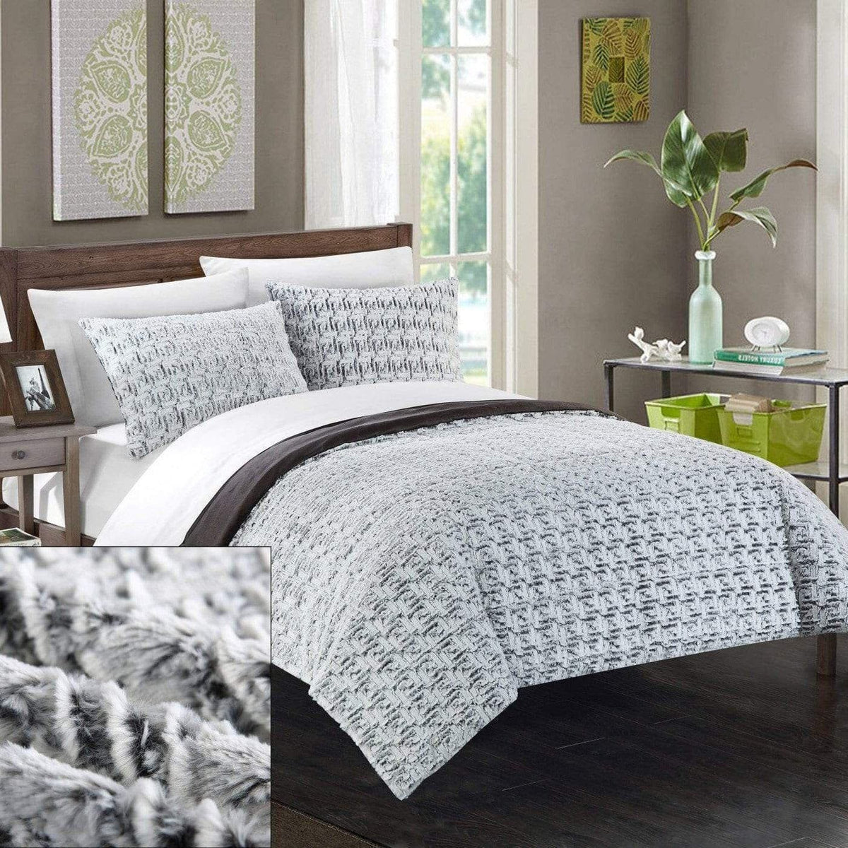 Chic Home Greece 7 Piece Faux Fur Comforter Set Grey