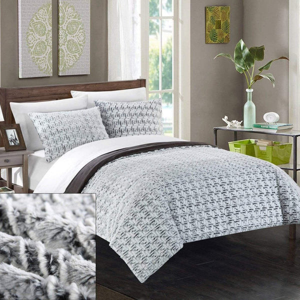 Chic Home Greece 7 Piece Faux Fur Comforter Set Grey